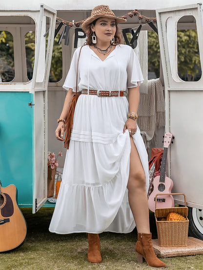 Pure White Loose V-neck Dress