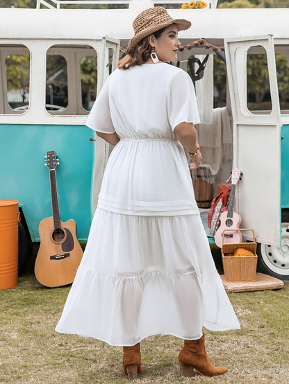 Pure White Loose V-neck Dress