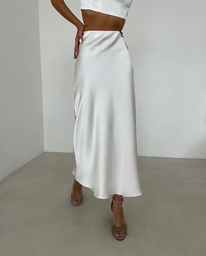 Glossy Casual Slim Satan Skirt
