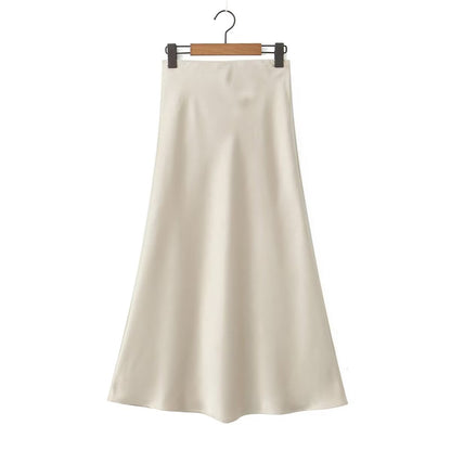 Glossy Casual Slim Satan Skirt