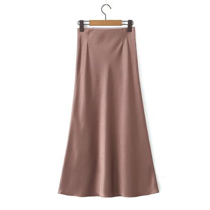 Glossy Casual Slim Satan Skirt