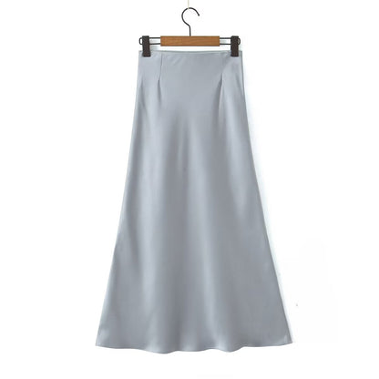 Glossy Casual Slim Satan Skirt