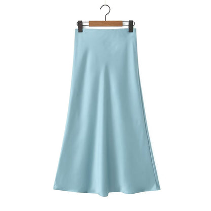 Glossy Casual Slim Satan Skirt