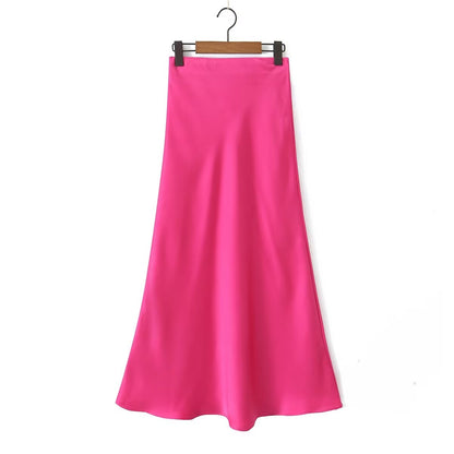 Glossy Casual Slim Satan Skirt