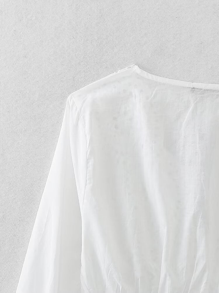 Lace V-neck Embroidery Short Blouse