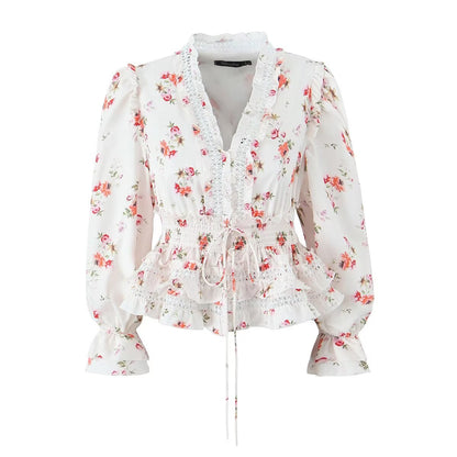 Romantic Smocking Floral Blouse