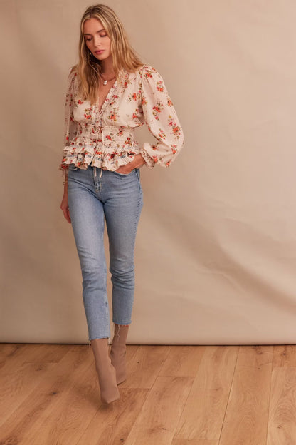 Romantic Smocking Floral Blouse