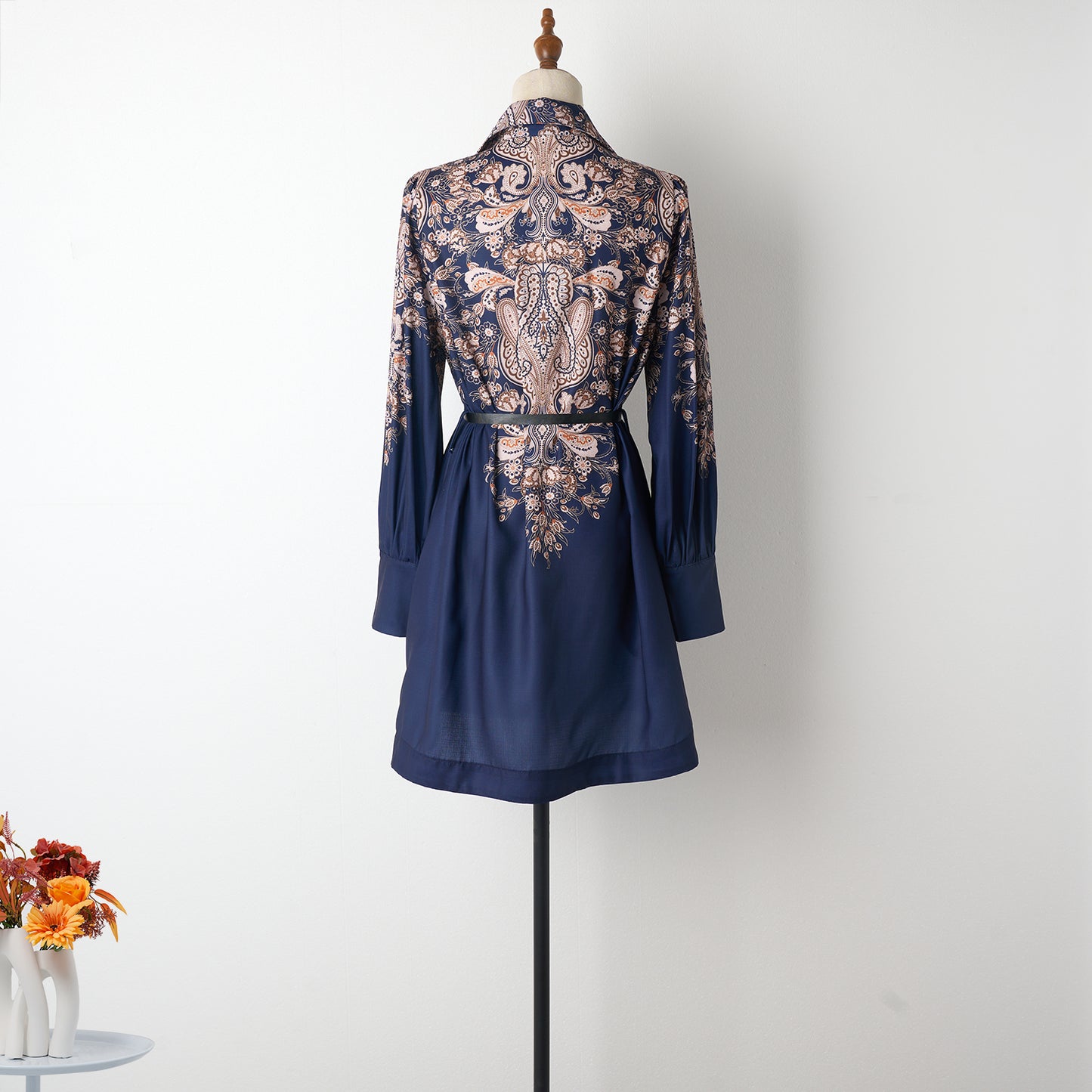 Paisley Lace Up Navy Dress
