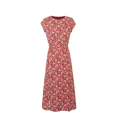 Red Floral Split Dress