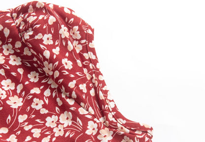 Red Floral Split Dress