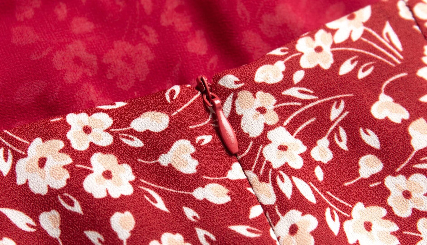 Red Floral Split Dress