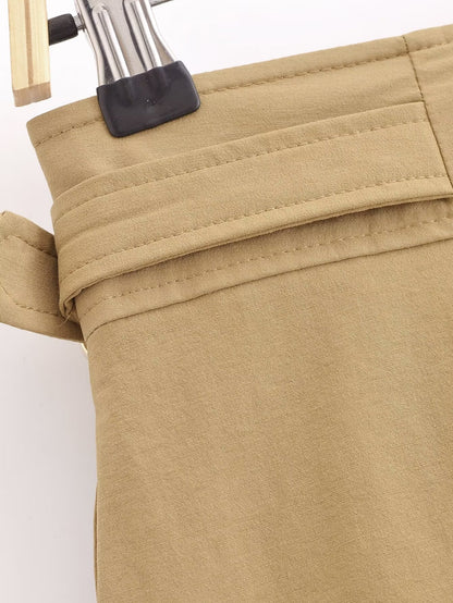 Khaki Buckle Midi Skirt