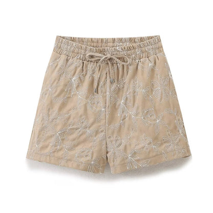 Embroidered Casual Khaki Shorts