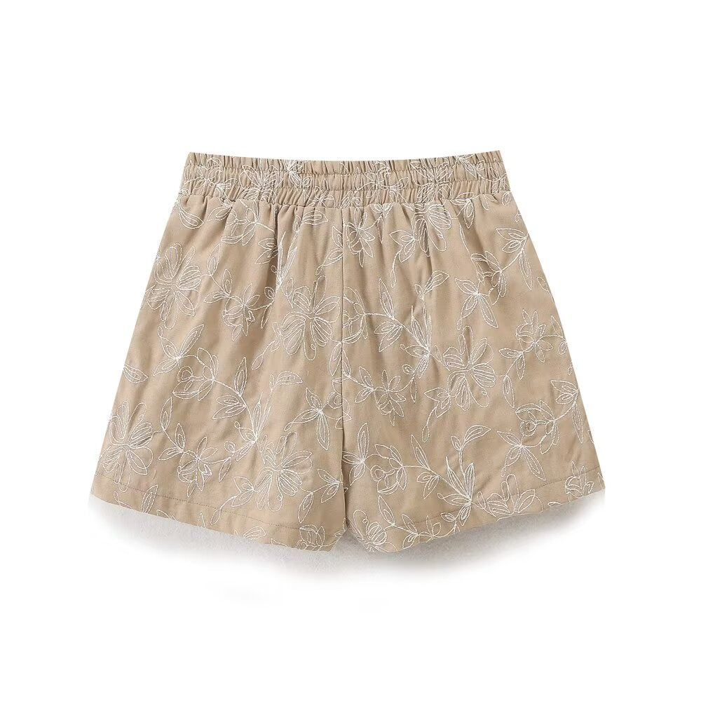 Embroidered Casual Khaki Shorts