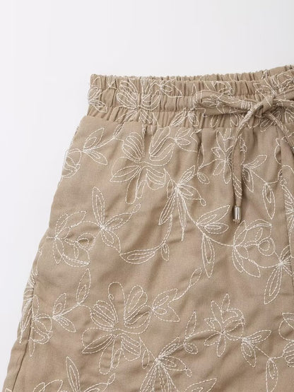 Embroidered Casual Khaki Shorts