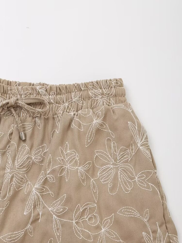 Embroidered Casual Khaki Shorts
