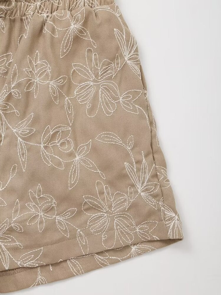 Embroidered Casual Khaki Shorts