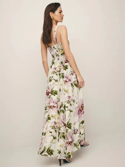 French Vintage Print Midi Dress