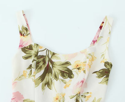 French Vintage Print Midi Dress