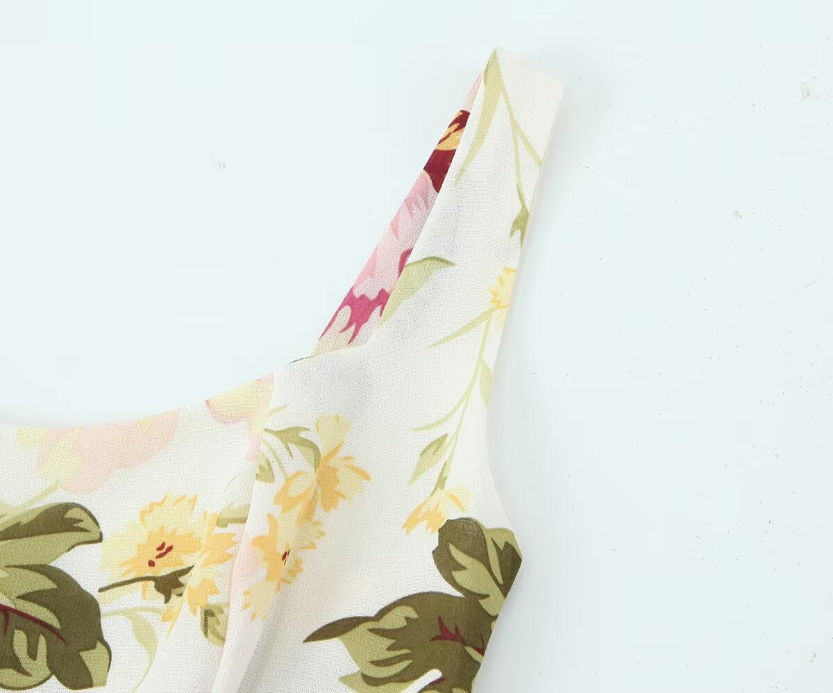 French Vintage Print Midi Dress