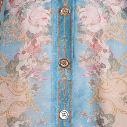 Printed Lapel Single Breasted A Line Dress w/ Belt