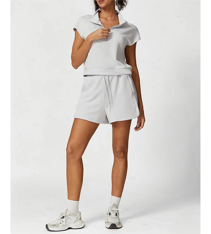 Stone Washed Half Zipper Shirt & Shorts