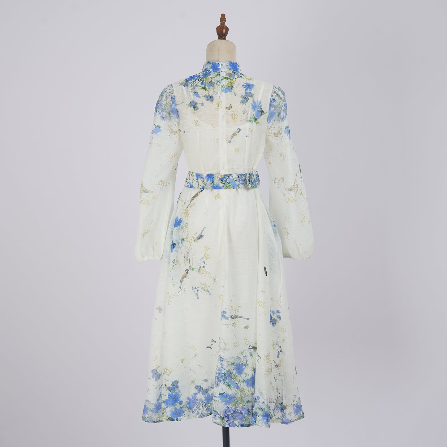 Single Breasted Stand Collar Lantern Long Sleeved Dress