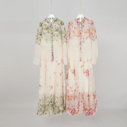 Colorful Floral Slip Skirt & Blouse Set