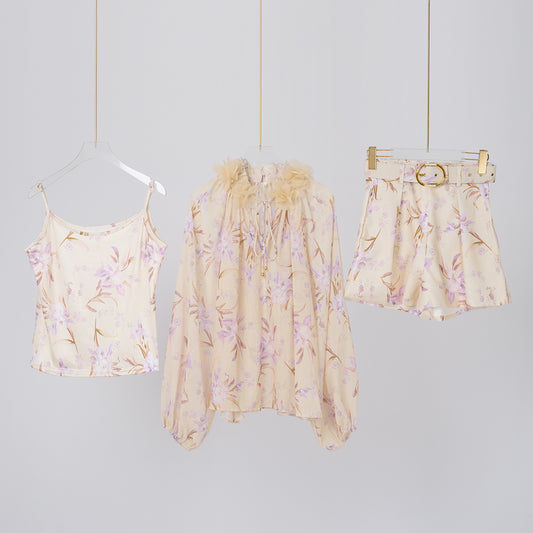 Spring Floral Top High Waisted Shorts Set
