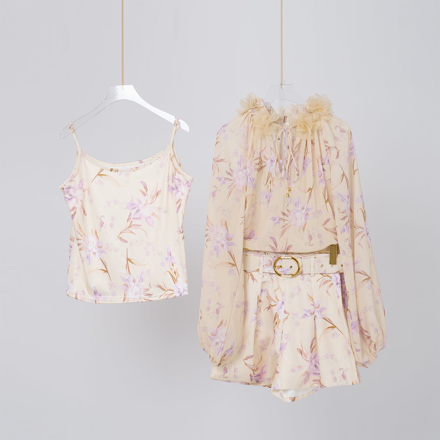 Spring Floral Top High Waisted Shorts Set