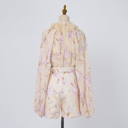 Spring Floral Top High Waisted Shorts Set