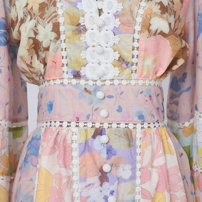 Vacation Style V-neck Lantern Sleeve Vintage Dress