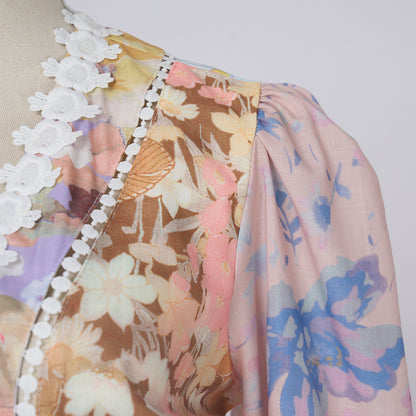 Vacation Style V-neck Lantern Sleeve Vintage Dress