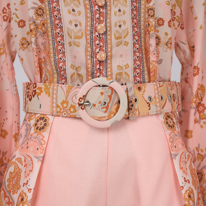 Long Sleeve Button Blouse & Shorts Set
