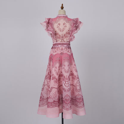 Sleeveless Stand-Up Collar & Ruffled Skirt Set