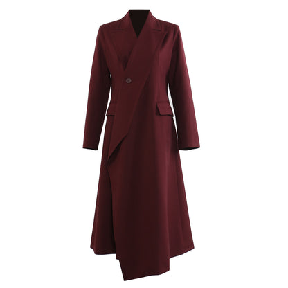 Angola Red Personality Collar Mid Length Blazer
