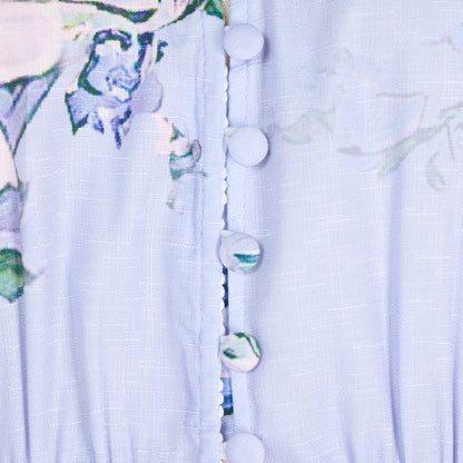 V-neck Buckle Lantern Sleeves Long Dress