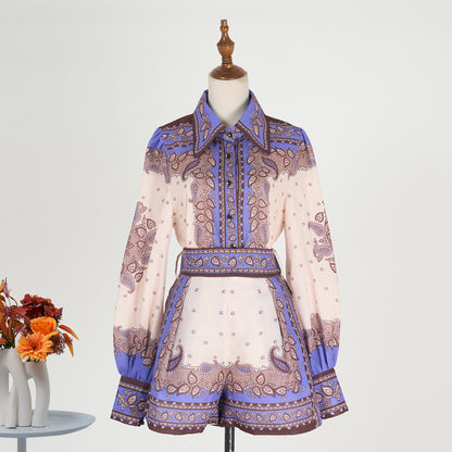 Printed Long Sleeve Elegant Two-Piece Set