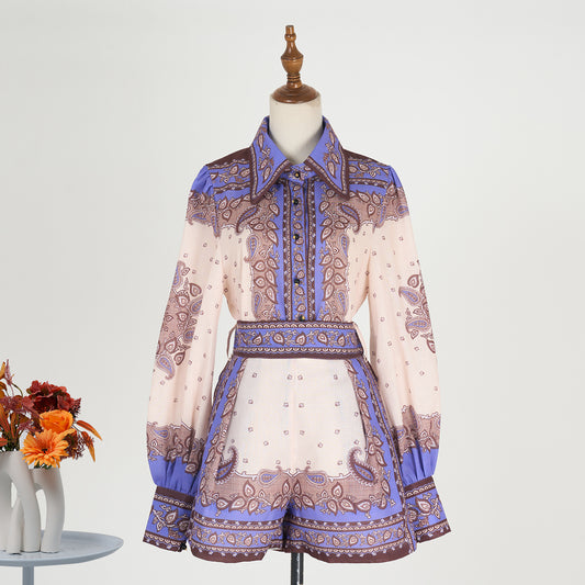 Printed Long Sleeve Elegant Two-Piece Set