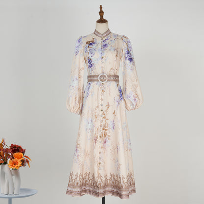 Printed Long Sleeve Elegant Dress
