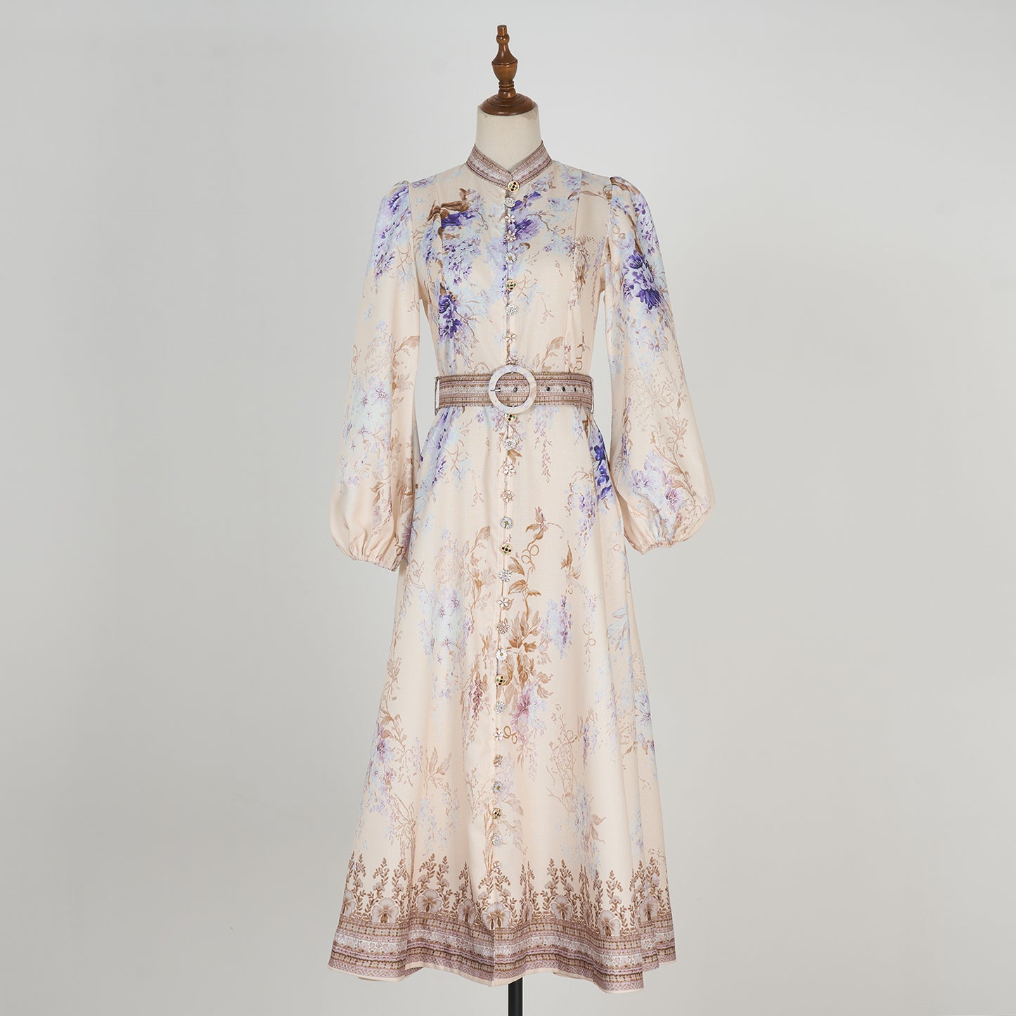Printed Long Sleeve Elegant Dress