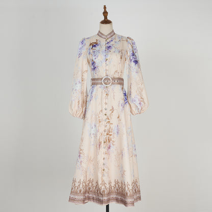Printed Long Sleeve Elegant Dress