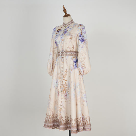 Printed Long Sleeve Elegant Dress