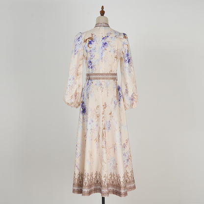 Printed Long Sleeve Elegant Dress