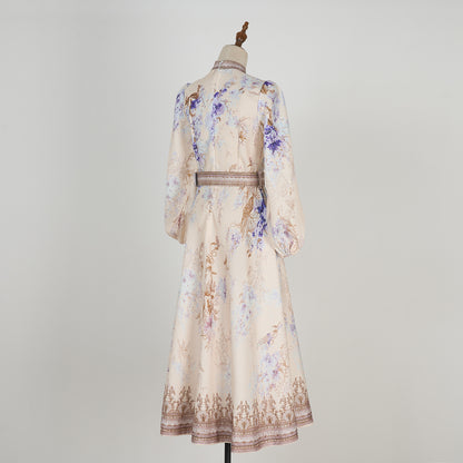 Printed Long Sleeve Elegant Dress