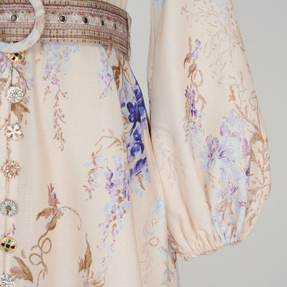 Printed Long Sleeve Elegant Dress