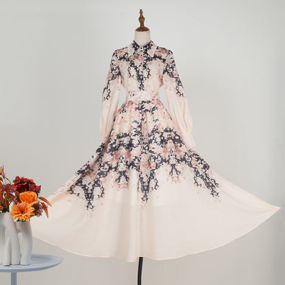 Flower Pattern Long Sleeve Blouse & Long Skirt Set