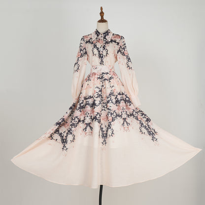 Flower Pattern Long Sleeve Blouse & Long Skirt Set