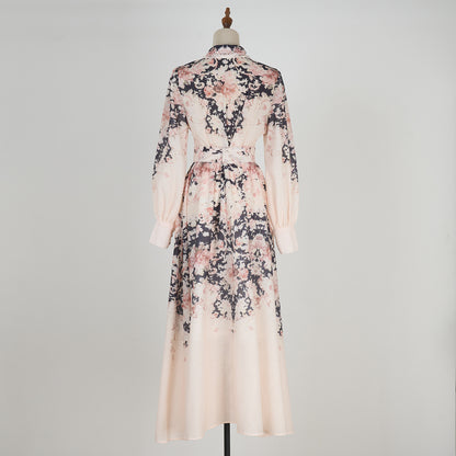Flower Pattern Long Sleeve Blouse & Long Skirt Set