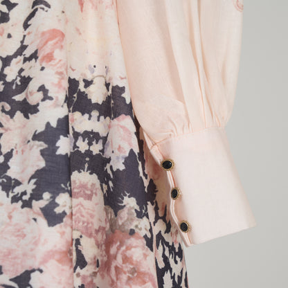 Flower Pattern Long Sleeve Blouse & Long Skirt Set